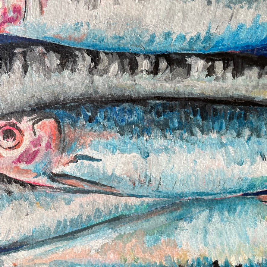 Close-up of fish scales and brushstrokes.