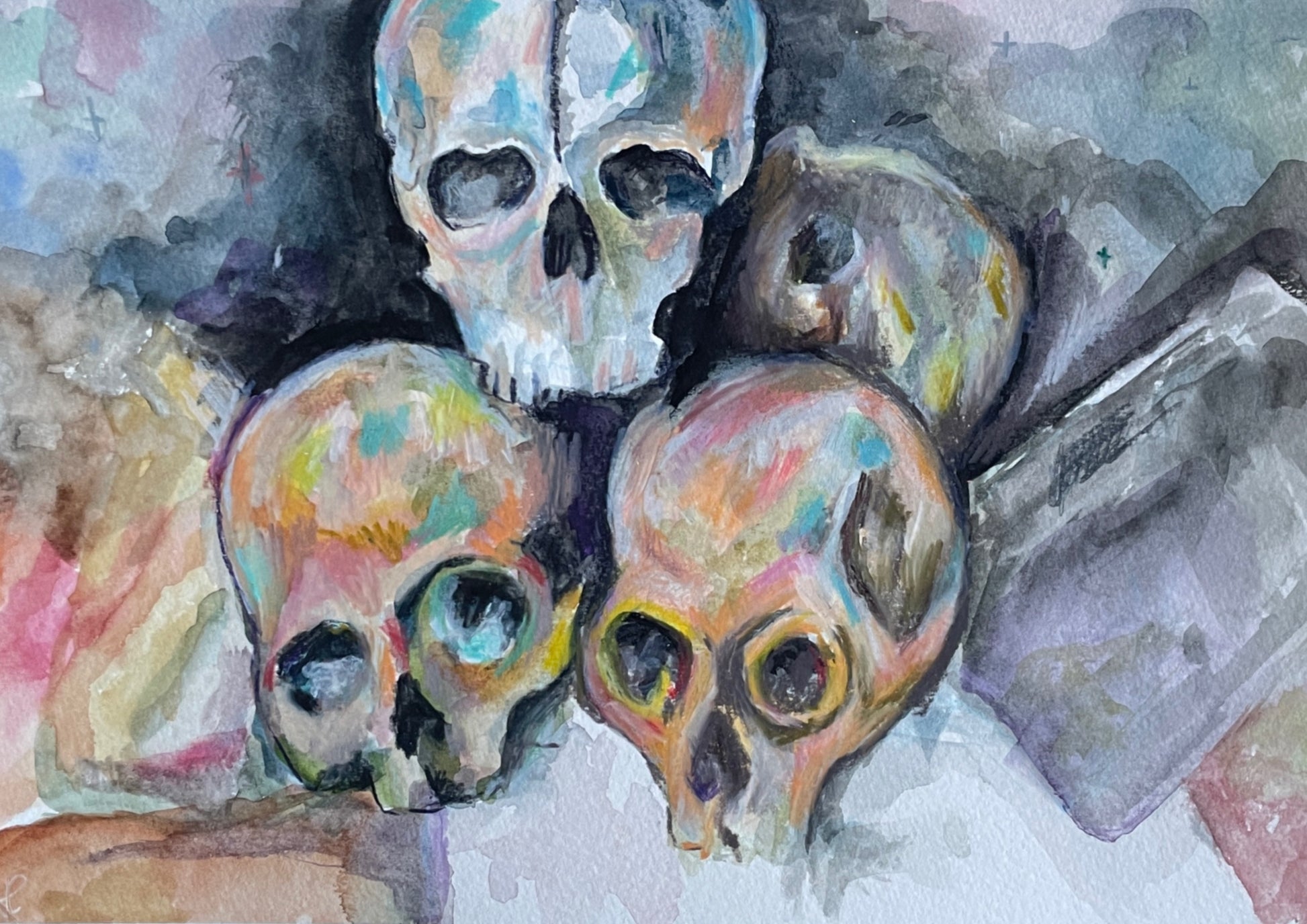 Colorful skulls on a textured background