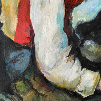 sleeve work with visible impasto brush strokes 
