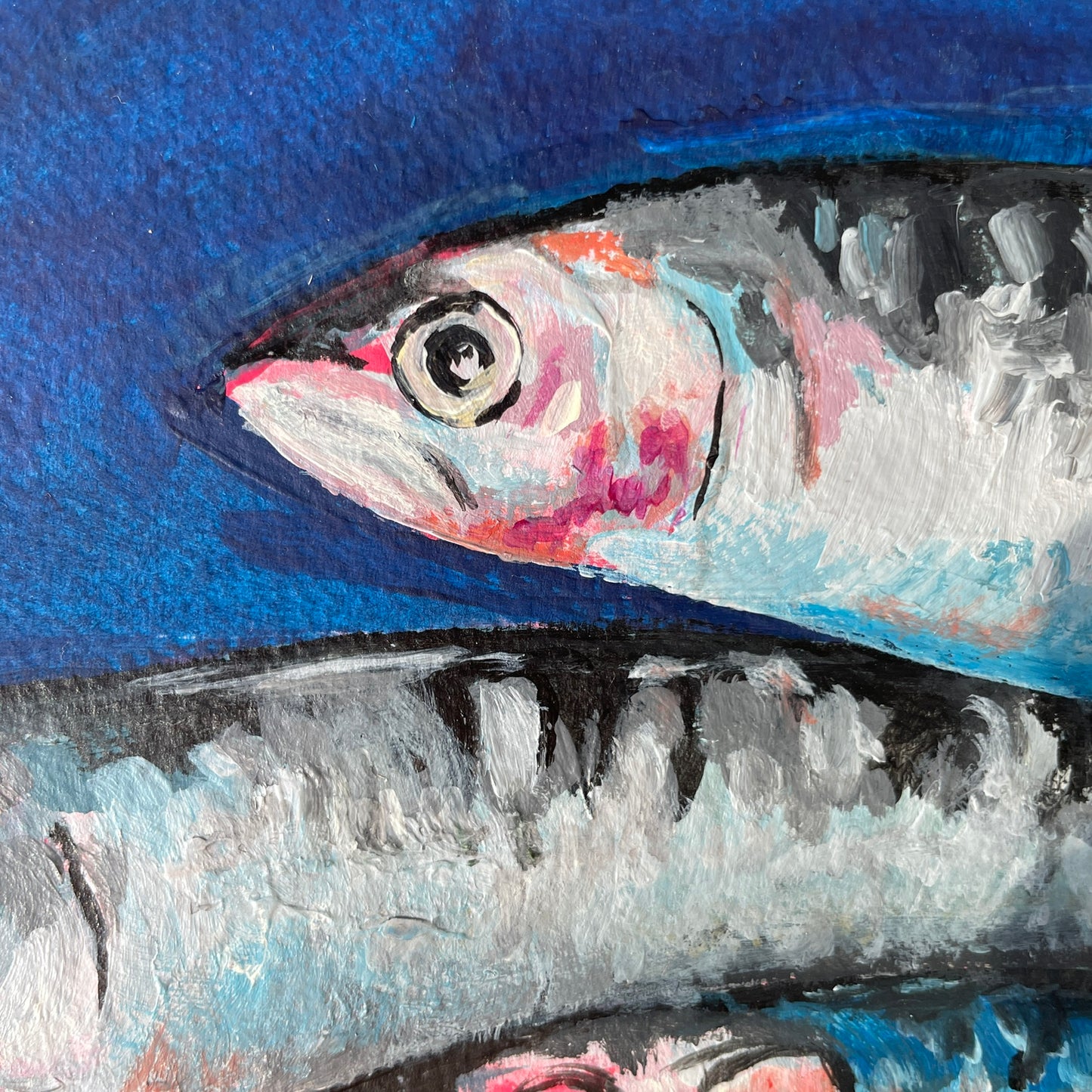 Artistic depiction of a fish with a blue background