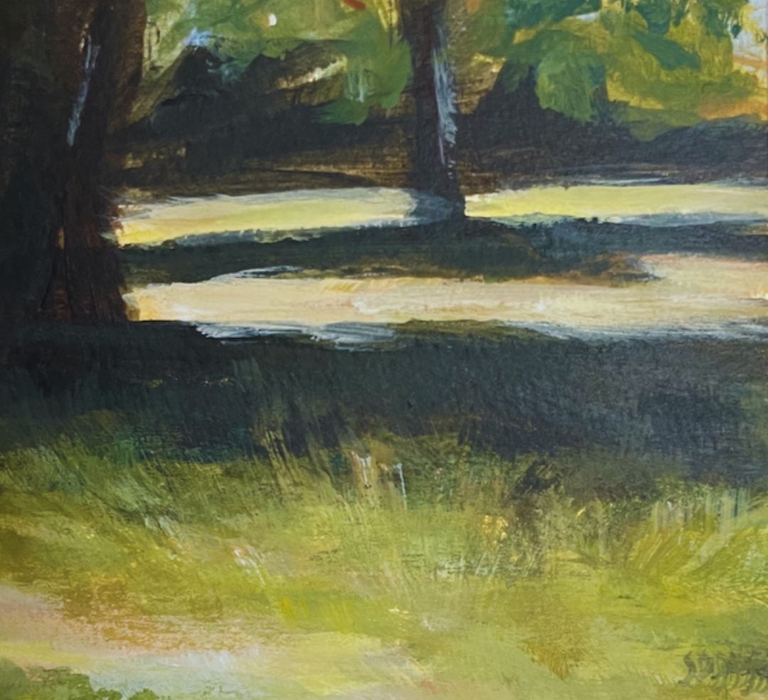 Close up of grass brushstrokes in Greenwich Park painting 