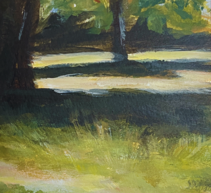 Close up of grass brushstrokes in Greenwich Park painting 