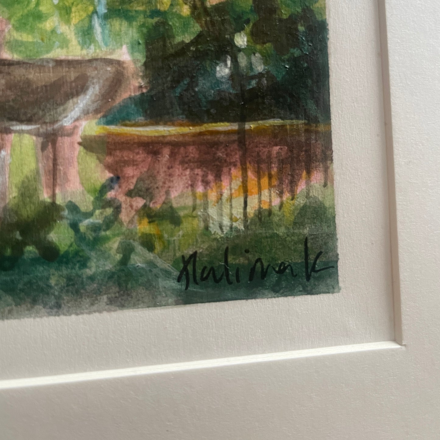 close up of london bangladeshi artist halima khanum's signature on original mini art 