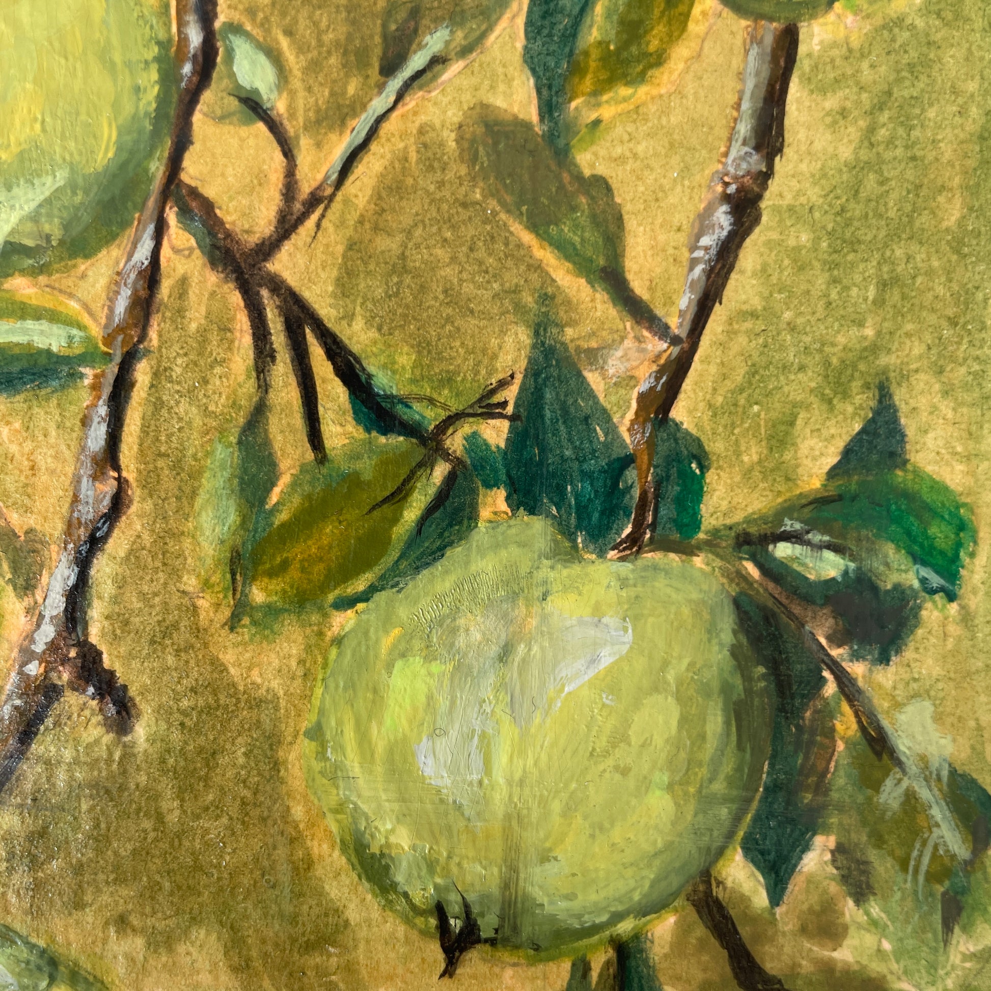 close up of fruit in painting by halima khanum